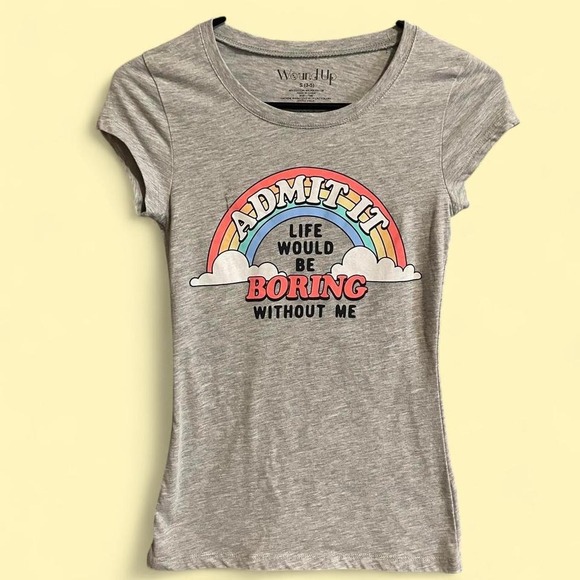 Y2K grey rainbow graphic tee SZ XS - Picture 1 of 6